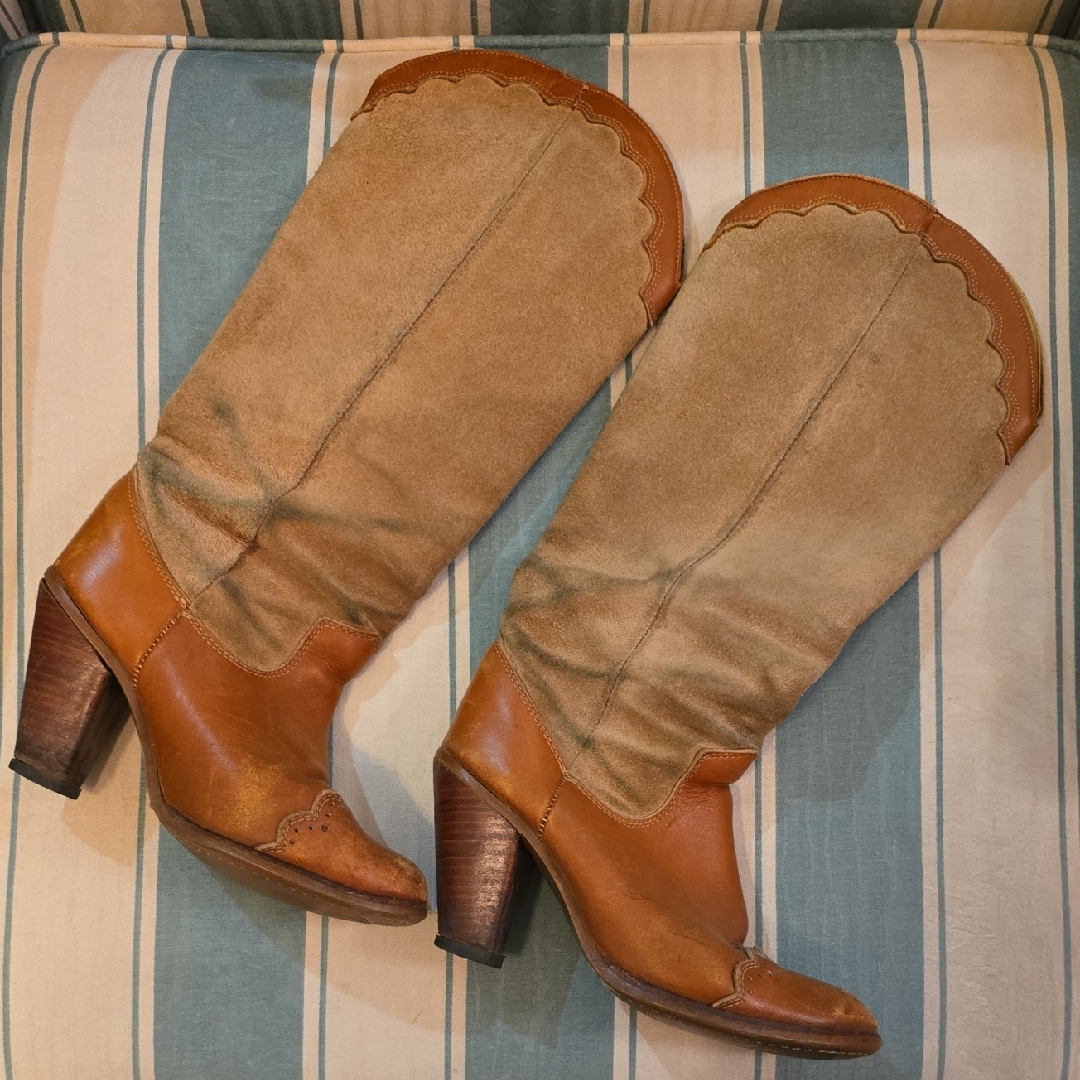 Elegant Tan And Brown Heeled Boots